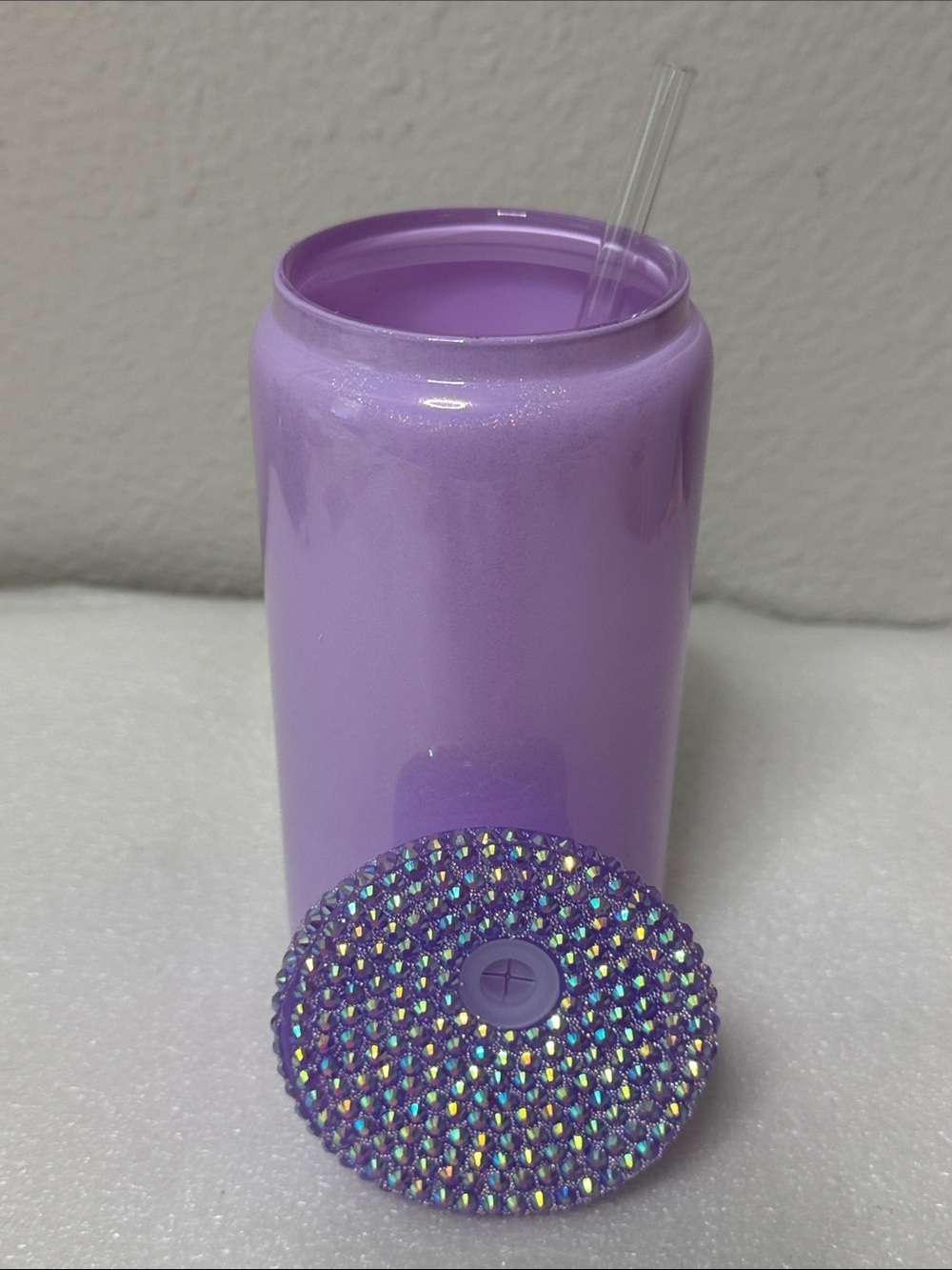 💜✨ Purple Rhinestone Lid Tumbler w/ Straw – Glam Home Accent Cup | 16oz ✨💜 - Picture 9 of 9
